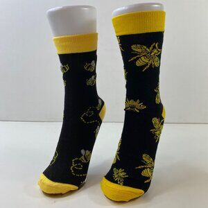 Unisex Buzz-Worthy Bumblebee Novelty Crew Socks 2 Pack Black Yellow
